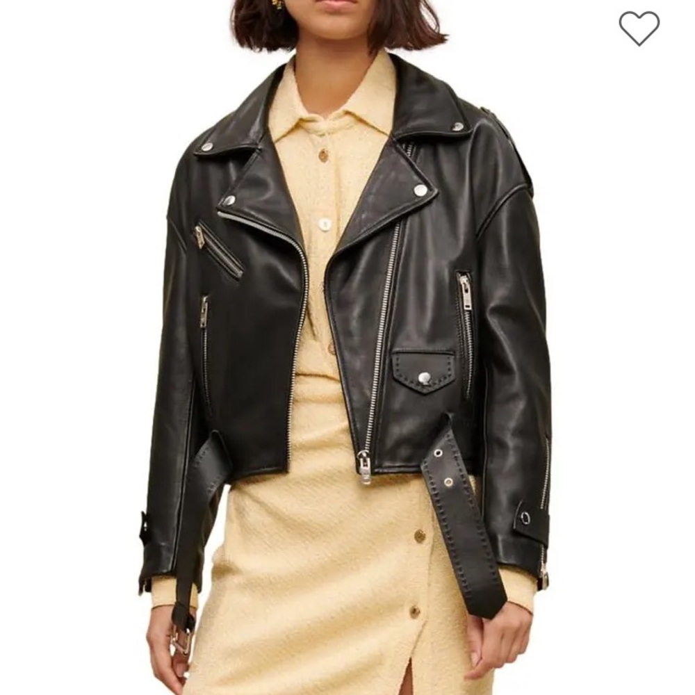 NWT Maje black leather biker jacket size 36